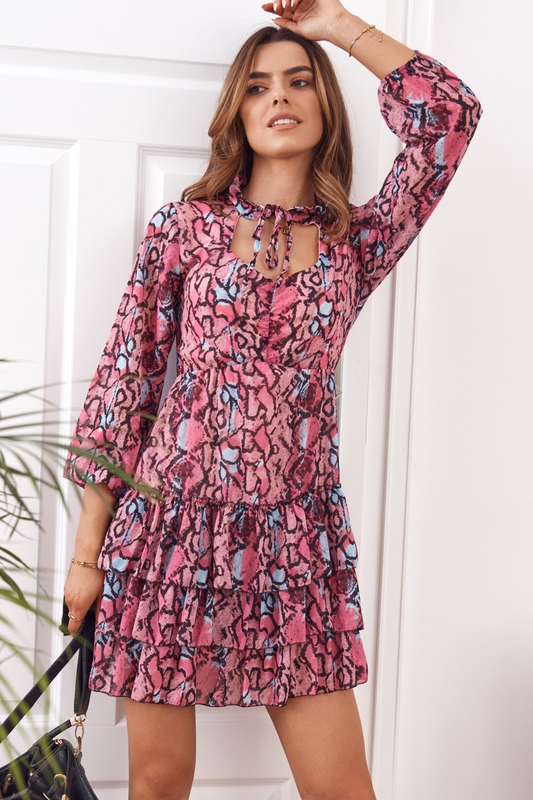 Casual dress with flounces, pink