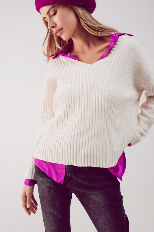 Knitted Chenille Jumper in Cream