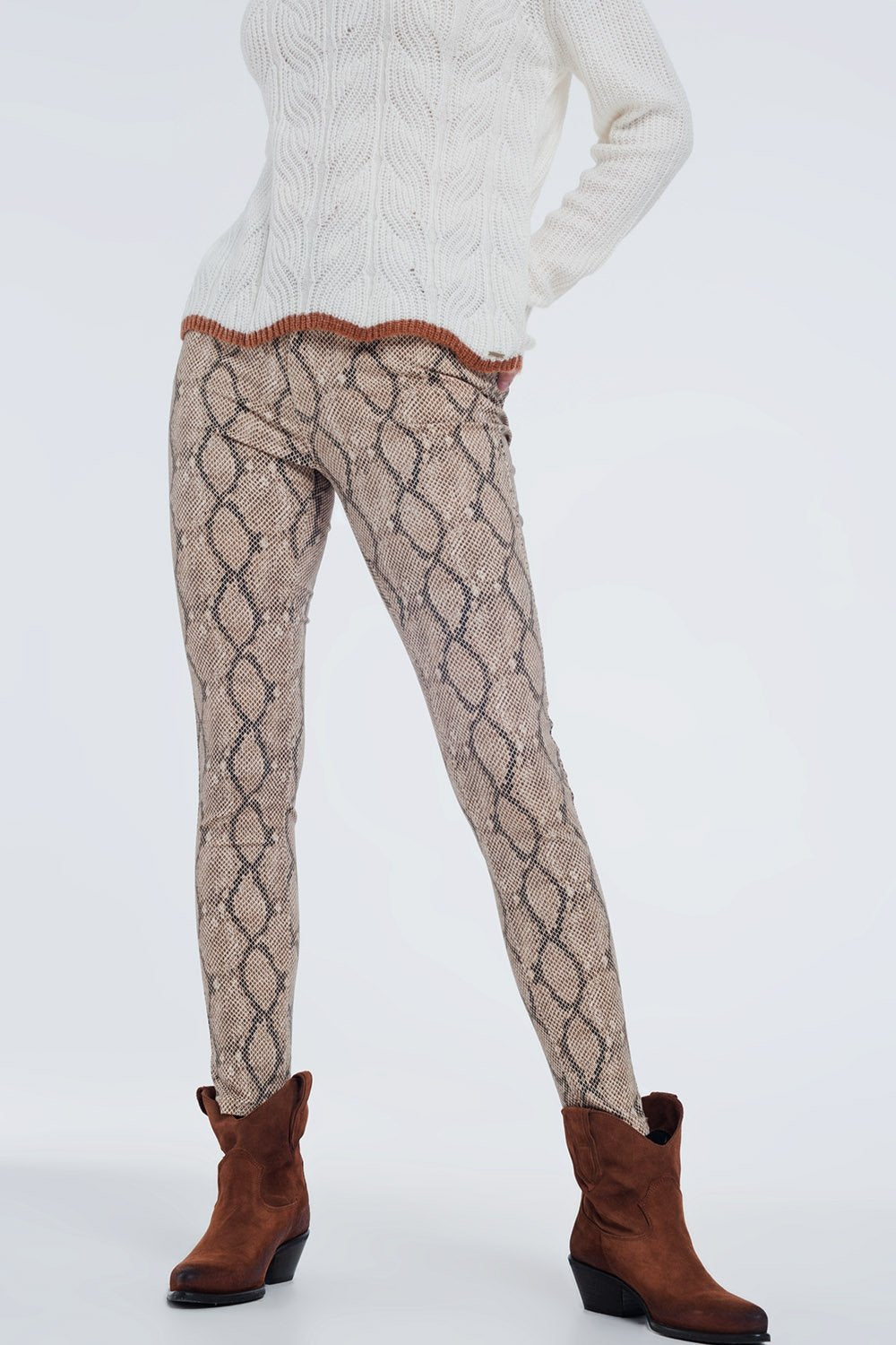 Camel Coloured Pants With Pattern