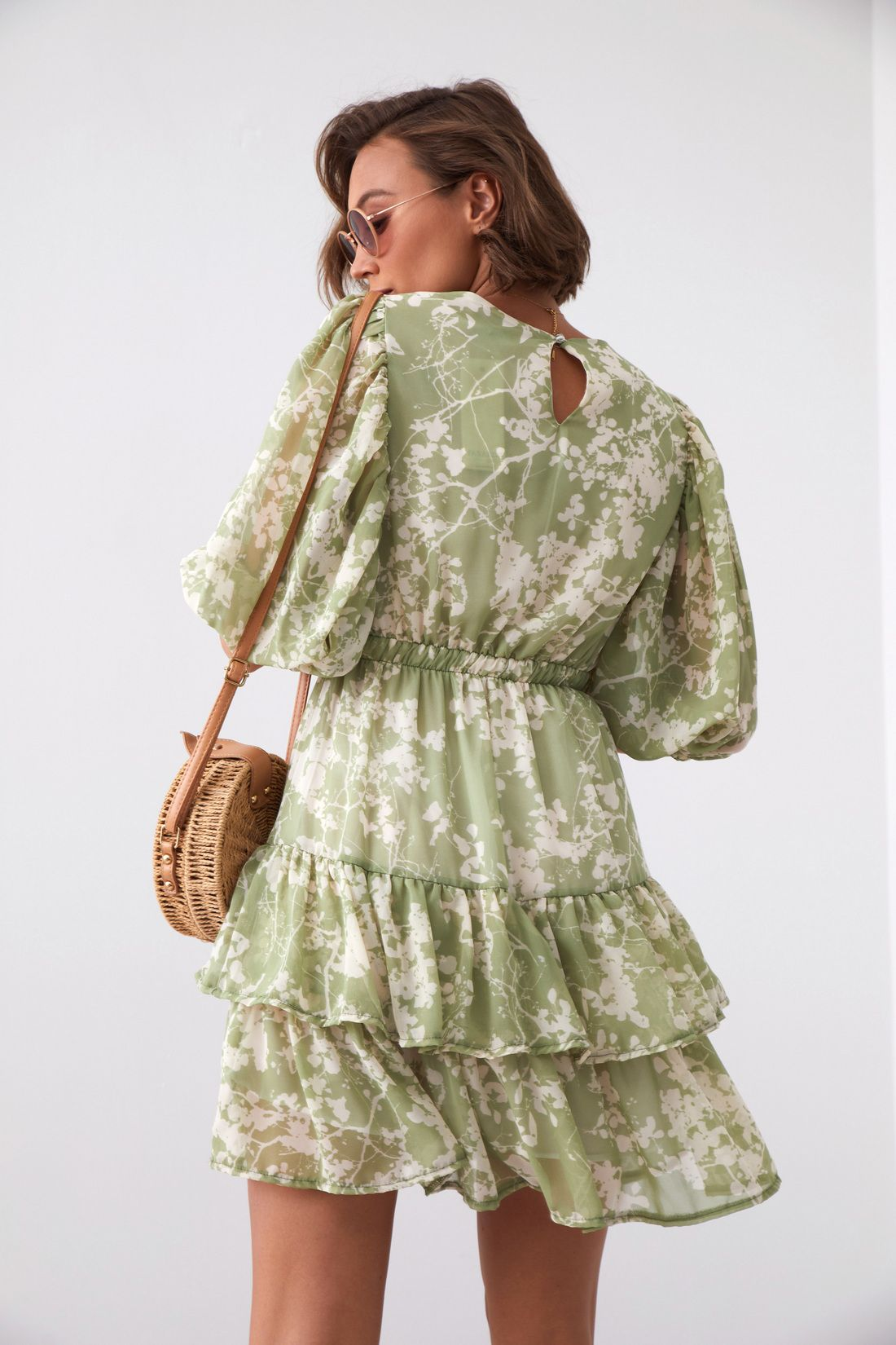 Airy dress with frill, olive – Adoro