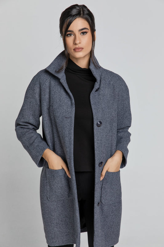 Wool blend grey mélange coat